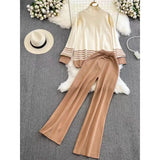 Version Of Casual Fashion Knitting Suit Women's Autumn And Winter Loose Long Sleeves Bumper Tops High Waist Thin Legs Long