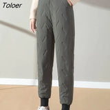 2023 Winter Warm Down Cargo Pants Women Elastic High Waist Harem Pantalones Woman Streetwear Solid Cotton