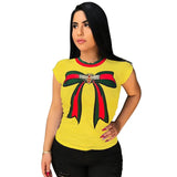 T Shirt Women Bow Tie Print Casual T-Shirt Short Sleeve Female Tshirts Tops O-Neck Blusas