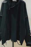 Hole Sweatshirts For Women O Neck Long Sleeve Loose Oversized Asymmetric Designer Pullovers Female 2023 Autumn
