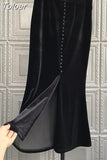 Temperament Women Skrit High Waist Slim Single-breasted Jupe Bodycon Split Mermaid Skirt Korean Velvet Faldas Mujer De