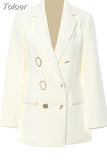 Fashion Women's Blazer Notched Collar Metal Double Buttons Long Sleeve Solid Color Suit Jackets Spring 2023 New