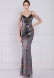 Vintage Strap Sleeveless Solid Sequined Mermaid Evening