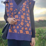 Vest Sweater Vest Women Y2k Aesthetic Sleeveless V Neck Vintage Knitted Pullover Flower Loose Sweaters Vests Harajuku
