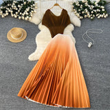 Folded Suit Women's Summer Design Feeling Shiny Short-Sleeved Top High Waist Gradient Color Bajamas