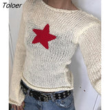 Casual Knitted Tops Star Patches Y2K Cutecore Clothes O Neck Long Sleeve Slim Fall Outfits Women T Shirt