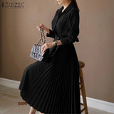 Pleated Fashion Elegant Work OL Party Casual Vestidos Shirtdress Vintage Dresses ZANZEA Women Spring Sleeved A-line Lapel