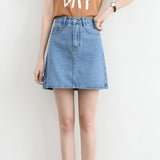 Spring And Summer 2024 Korean Fan Retro High Waist Show Thin Package Hip A-Line Denim Short Skirt Korean College Wind Solid Color Skirt-Outfit