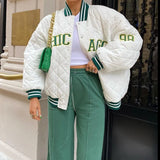 Y2k Green Print Fashion Baseball Bomber Coat 2021 Autumn Winter Oversized Patchwork Jacket Varsity Women Casual
