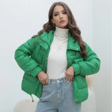 Down Cotton Jacket 2023 New Female Winter Thick Cotton-Padded Jacket Burst Bright Color Standing Collar Cotton-Padded Coat-Outfit