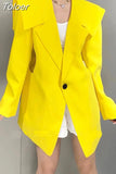 Fashion Women's Blazer New Notched Loose Single Button Solid Long Sleeve Hollow Out Yellow Suit Jackets Summer 2023