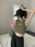 Letter Embroidery Ribbed Cropped Tank Top-Outfit