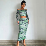 Toloer New Fashion Long-Sleeved One-Line Collar T-Shirt Slim Buttock Skirt Suit Women-Outfit