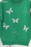 Summer Luxury Design Butterfly Nail Bead Short Sleeve Knit Sweater Korean Fashion Thin Casual Jumper Women Knitwear
