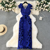 High-End High-End Light Luxury Small Frills Fold Three-Dimensional Lotus Leaf Side Of The Long Temperament Dress