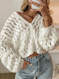 Coat Casual Hollow Button Solid Color Long-Sleeved Sweater Design Full Of