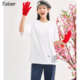 Women T-shirt 2023 Spring Short Sleeve O Neck Loose Tshirt Rabbit Printed Multicolor Comfort Basic All Match