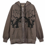 Hip Hop Streetwear Hoodies Men Jacket Angel Dark Print Toppies Coat Goth Harajuku Y2k Clothes Punk Jacket Outwear