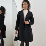 Autumn And Winter New Women's Wool Long With Slim Woolen Coat Pure Color Simple Slim Coat-Outfit
