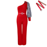 With Belt Women's Slanted Shoulder Sexy Waist Temperament Broad Leg Size