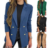 Toloer New Small Suit Coat Women's Solid Color Casual Long Sleeve Lapel Button Autumn Coat-Outfit