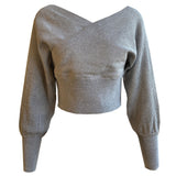 Women Knitting Sweaters V-Neck Lantern Sleeve Loose Streetwear Casual Femme Thick Warm Pullovers Knitwear