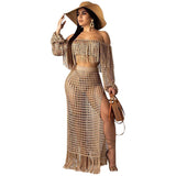 Toloer New Women's Casual Netted Fram Beach Dress 2 Sets-Outfit
