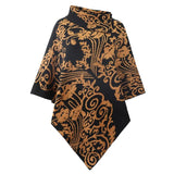 Autumn Winter Print Poncho Women Sweater Oversized Turtleneck Jumper Knitwear Holiday Vintage Cape Batwing Sleeve