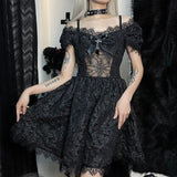 Black Chic Bow Decoration Women Spaghetti Belt Dress 2023 Summer Elegant Off Shoulder lolita Dress E-girl Gothic eam