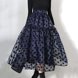 Sweet Dot Sheer Mesh Women's Clothing High Waist Patchwork Colorblock A Line Long Skirts Female 2022 Spring