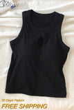 Women Hollow Out Tank Tops With Bra Pad O-Neck Y2K Crop Tops Sexy Off Shoulder Tank Tops For Women Streetwear
