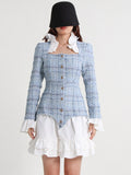Slim Two Piece Sets Female Square Collar Long Sleeve Coats High Waist Patchwork Ruffles Mini Skirt Sexy Set For Women