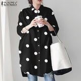 ZANZEA Autumn Women Full Sleeved Blouse Buttons Down Baggy Shirt Loose Polka Dots printed Casual Fashion Retro Elegant