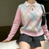 Loose V-Neck Knitted Sweater Pullover Knitted Classic Korean Style Autumn nitted Pullover, Y2K Style Korean Preppy
