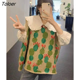 Retro Sweater Vests Women Baggy Chic Fashion Streetwear Casual Sleeveless Knitted Clothes Sweet Girls Ulzzang