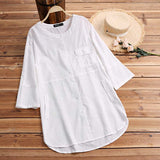 Womens Shirts 2022 ZANZEA Vintage Cotton Tunic Casual Long Sleeve Shirt Button Cardigans Female Soid Patchwork Tops Plus