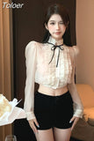 Blusas Mujer De Moda Fashion Blouse for Women Temperament Ladies Crop Tops Puff Sleeve Ruffles Tunic Korean Shirts
