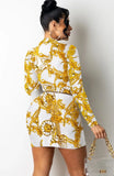 Print Retro V-Neck Mini Bodycon