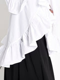 Women Ruffles Irregular Blouse New Stand Collar Long Sleeve Loose Fit Shirt Fashion Tide Spring Autumn 2023