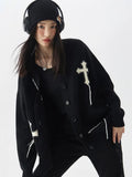 Y2k Grunge Sweater Cardigan Women Korean Streetwear Autumn Loose Black Goth Long Sleeve Top Button Knitted Sweater