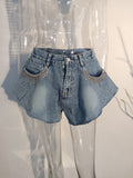Fashion Women's Denim Shorts New High Waist Loose Straight Metal Tassel Streetwear Short Jeans Female Summer 2023