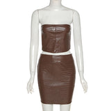 Toloer 2024 New Sexy Breast Show Thin Package Hip Short Skirt Women's PU Short Skirt Suit Women's Wear-Outfit