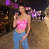 Fashion Suspenders Sexy Backless Print Crop