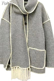 Fashion Women's Coats New Scarf Collar Loose Single Breasted Tassel Spliced Pockets Jackets Female Tide Autumn 2023