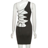 Autumn Black Sexy Hollow One Shoulder Y2K Mini Dress Women Sleeveless Backless Bandage Party Clubwear Beach Slim Dresses