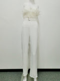 Women Elegant Long Jumpsuit Strapless Slash Neck Feather Tube Top Sexy Fashion Party Night Evening Jumpsuit 2023