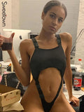 2021 Summer New Cut Out Strap Bodysuit With Buckle Off Shoulder Sleeveless Sexy Gothic Body Women Rompers Rave