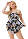Halter Floral Print Plus Size One Piece