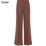 Office lady Baggy Trouser High Waist Elegant All-Match Wide Leg Pants Women Full Length Spring Pocket Zipper Street