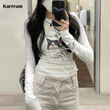 Kawaii Cat Print T-shirt Korean Fashion Cute Kitten Long Sleeve T Shirt Fairycore Y2k Aesthetics Tops 2000s